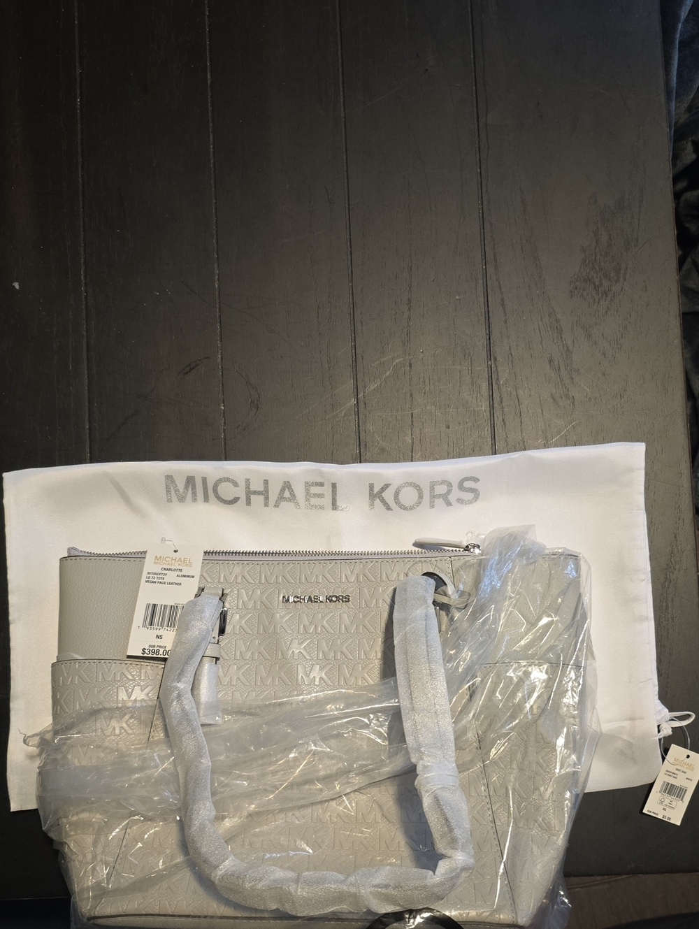 NWT Michael Kors Charlotte Large Aluminum Satchel